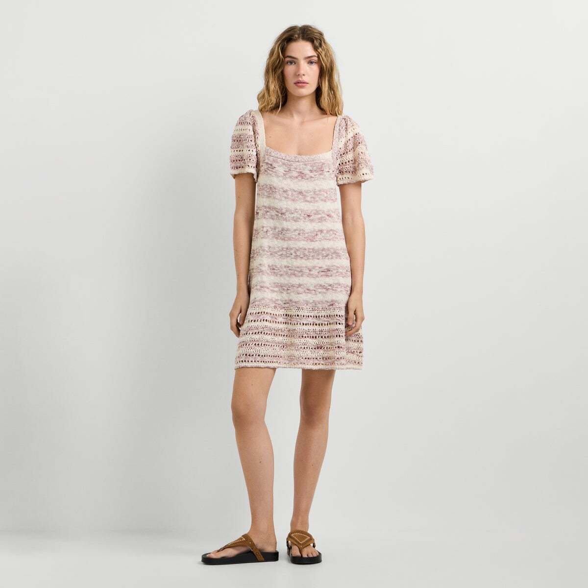 Robe Courte À Rayures rose poudre rose, PEPE JEANS