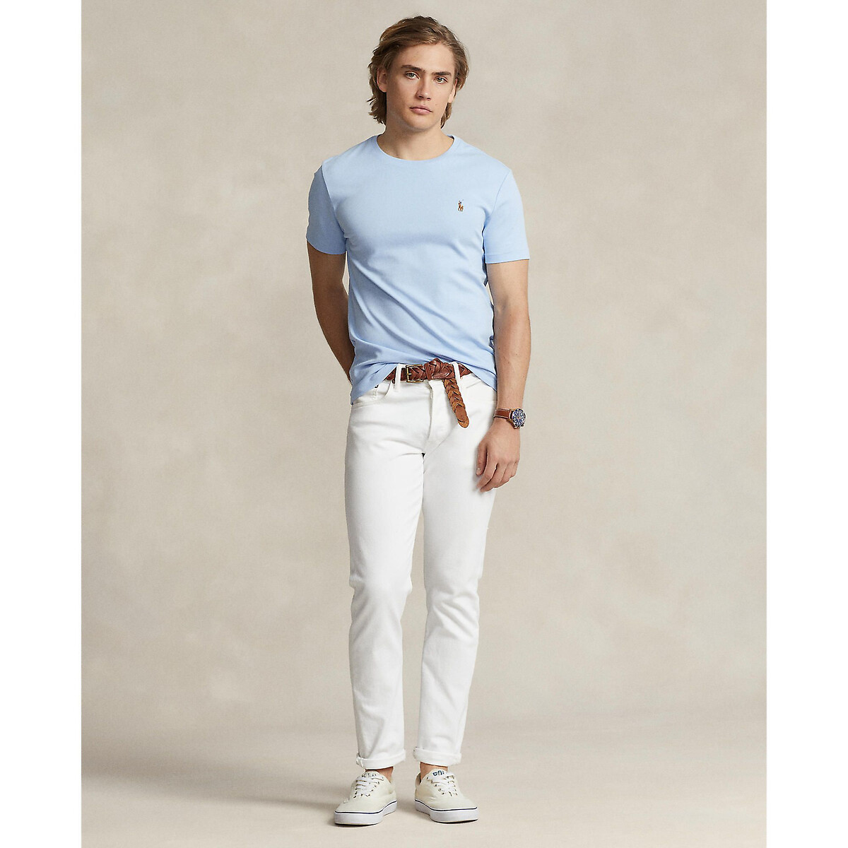 T-shirt Custom Slim Fit en coton doux bleu ciel, POLO RALPH LAUREN