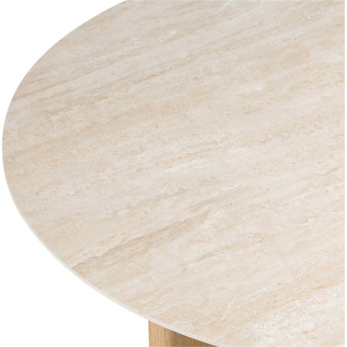 Table basse ronde KLIMANTO effet travertin beige travertin et chêne, RECOLLECTION