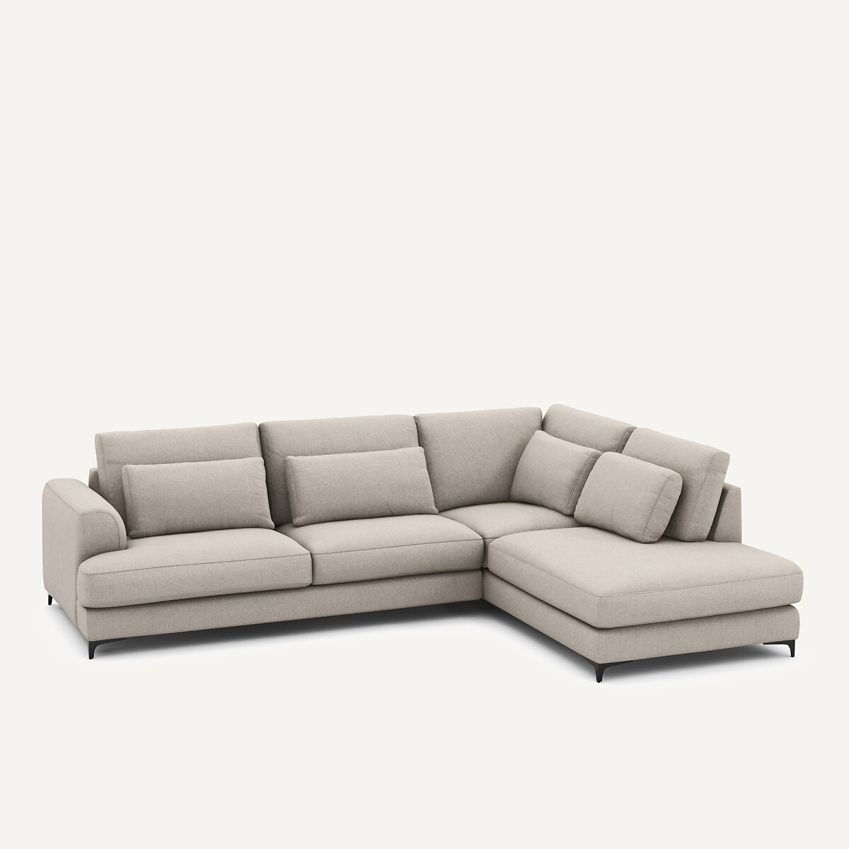 Canapé d'angle droit convertible, en viscose lin, Marsile naturel, AM.PM