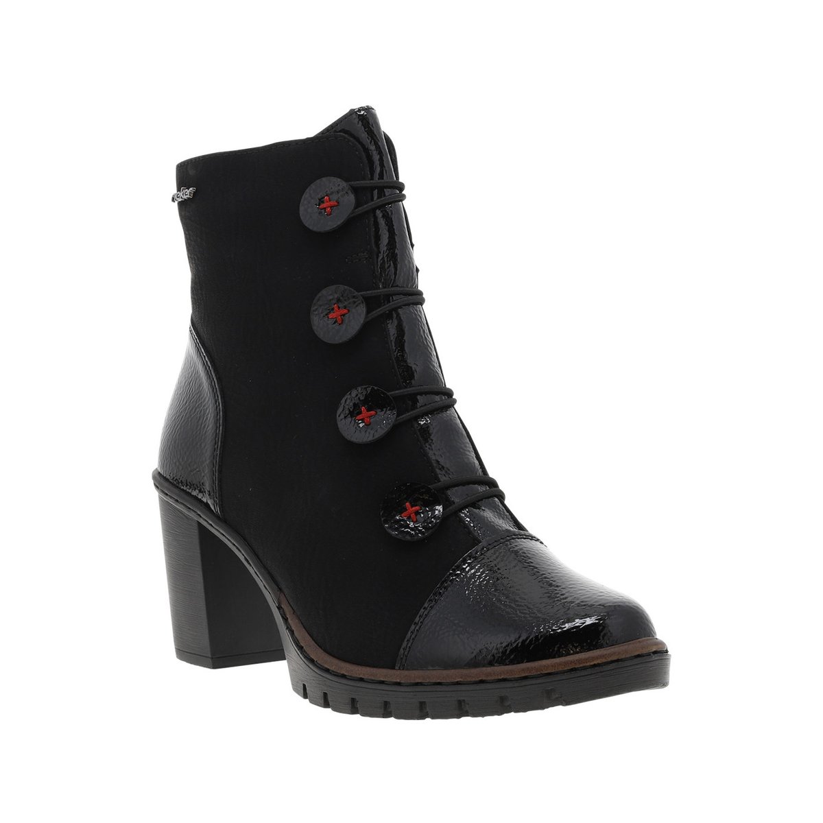 Boots noires à talon décroché haut et à zip avec faux boutons et élastiques noires, RIEKER