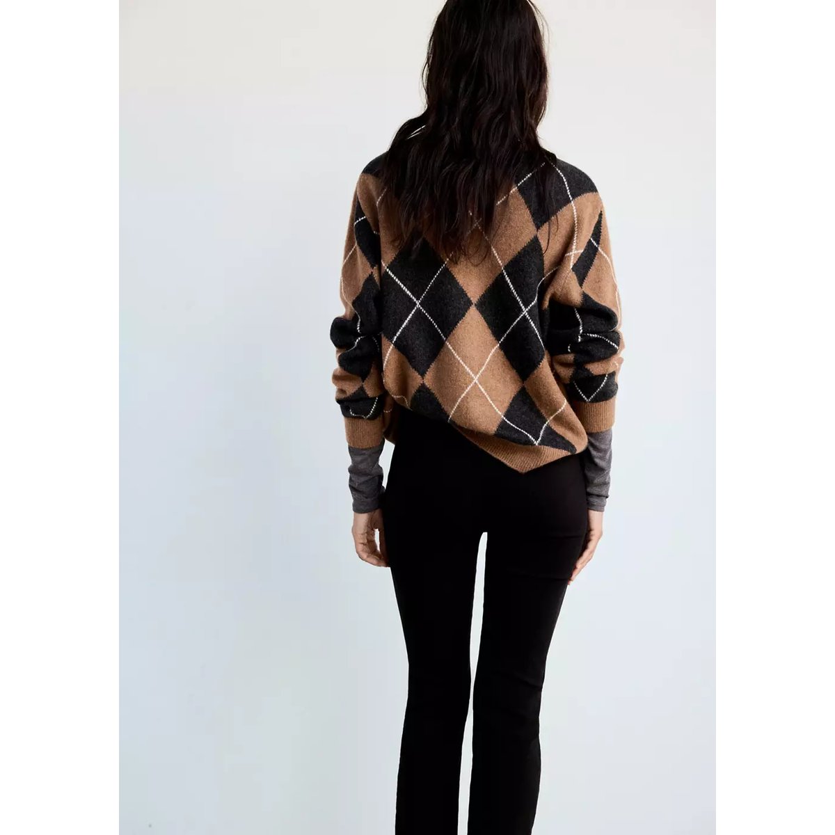 Cardigan losanges détail foulard marron moyen, MANGO