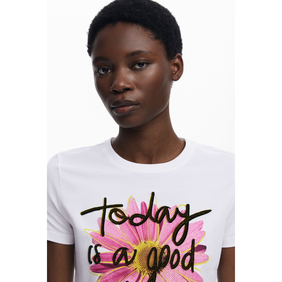 T-shirt à manches courtes fleur blanc, DESIGUAL