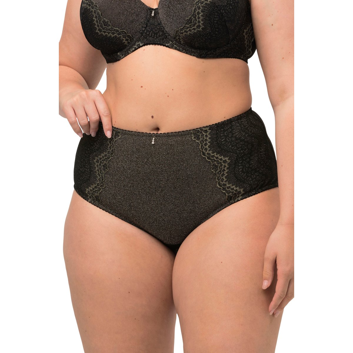 Culotte midi en dentelle dorée, opaque noir, ULLA POPKEN