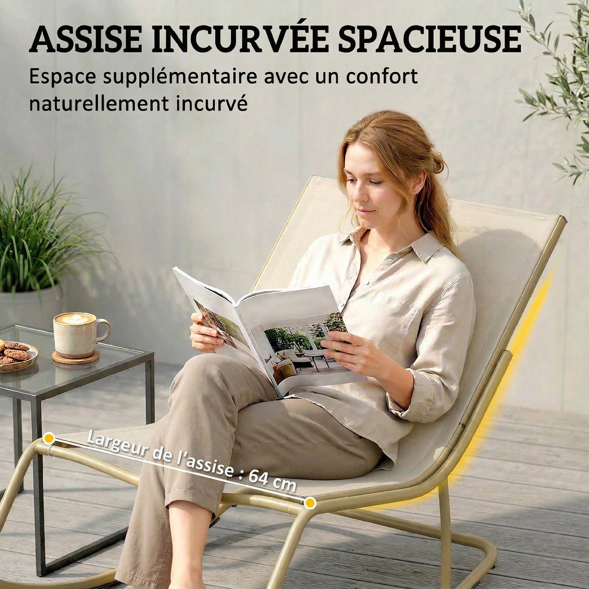 Fauteuil à bascule Acier Beige Kaki beige kaki, jaune, OUTSUNNY