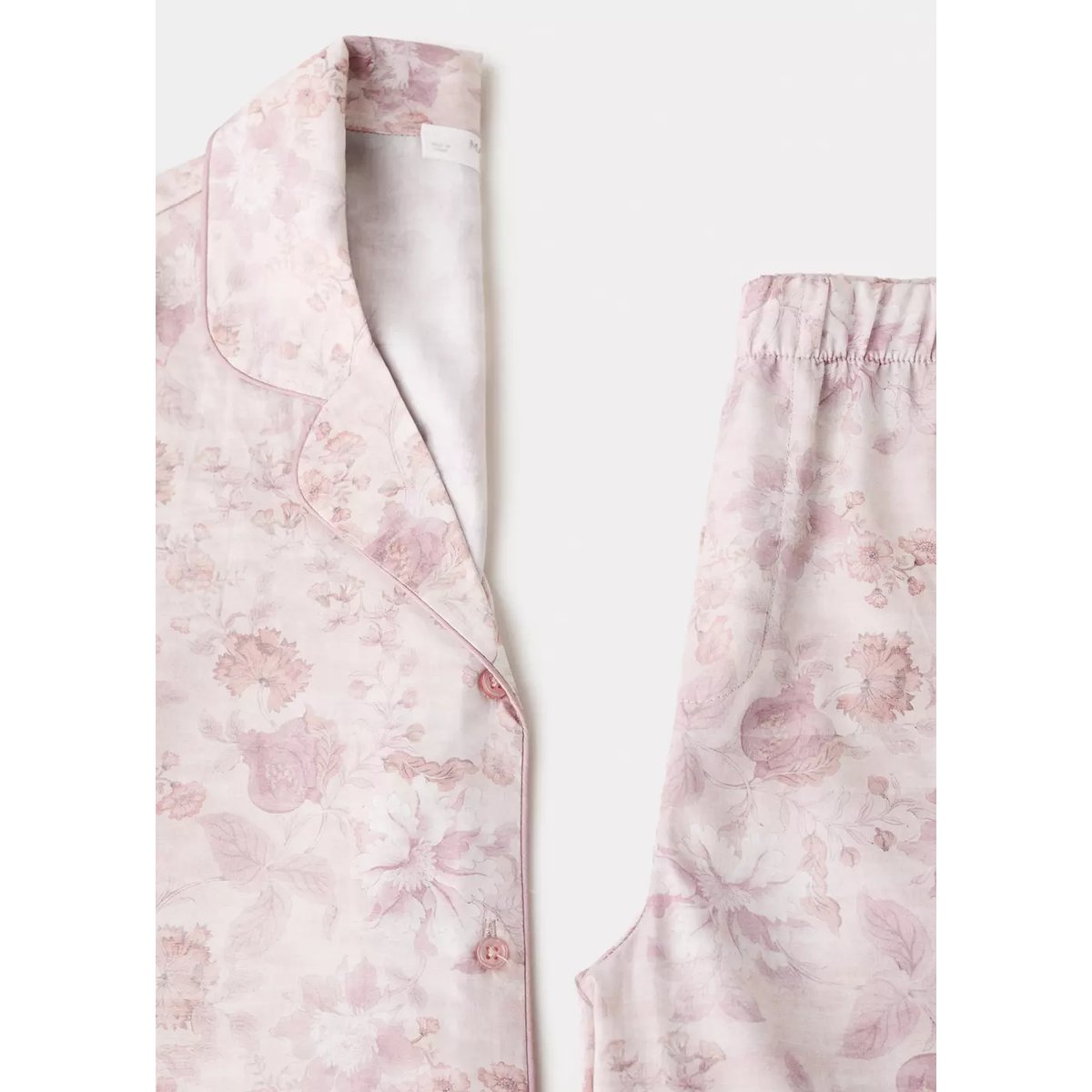Chemise pyjama imprimée passepoil rose, MANGO