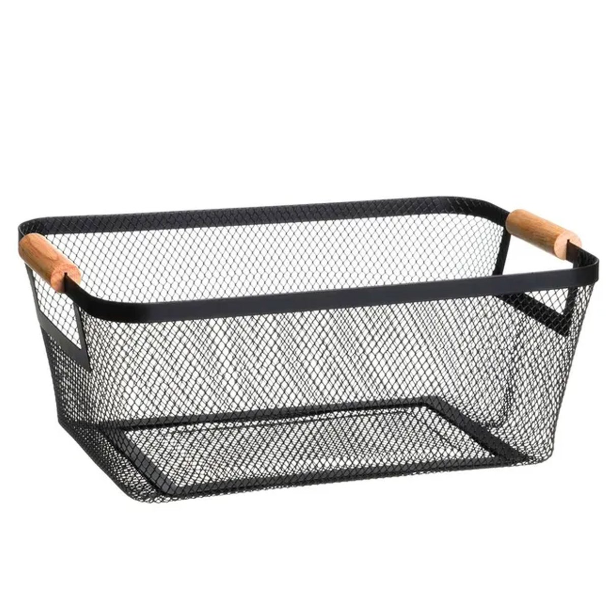Set 2 paniers de rangement multiusage métal noir et bois 33x21x14cm noir, WADIGA