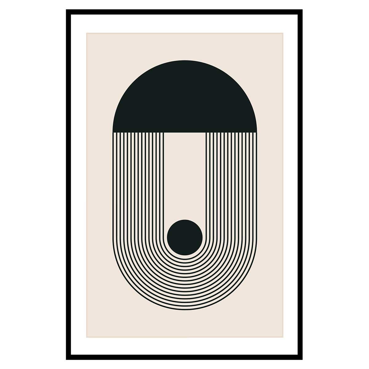 Affiche encadrée minimaliste arche graphique affiche + cadre en métal - noir, HEXOA