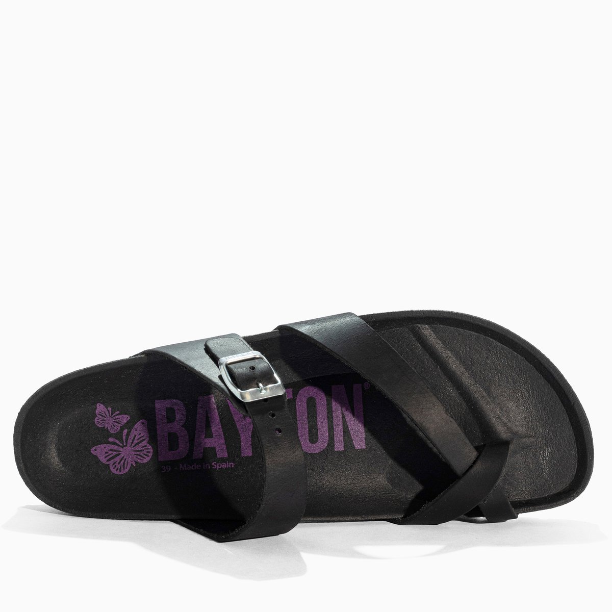 Tongs en cuir DIANE black, BAYTON