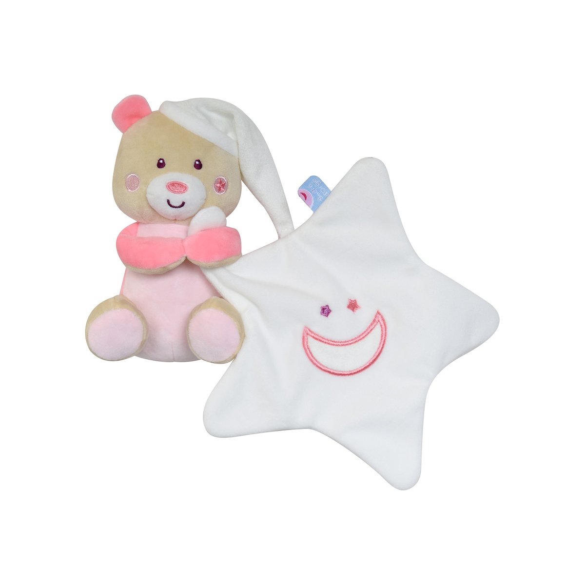 Doudou mouchoir magidoux ours velours doux rose, SUCRE D'ORGE