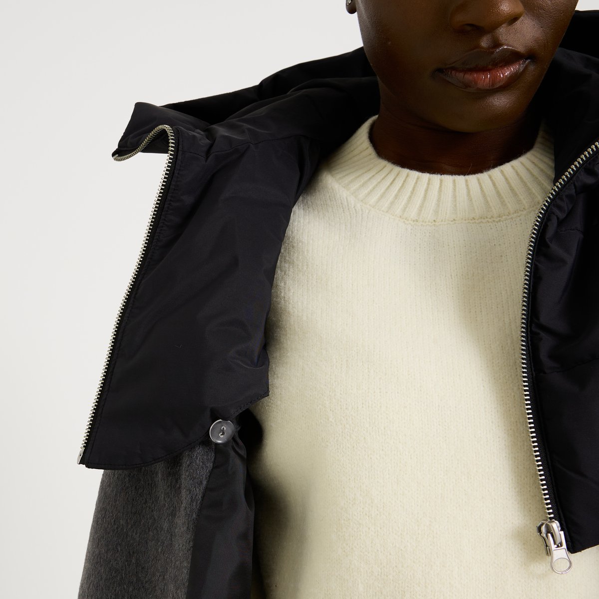 Manteau à capuche amovible gris, GRAIN DE MALICE