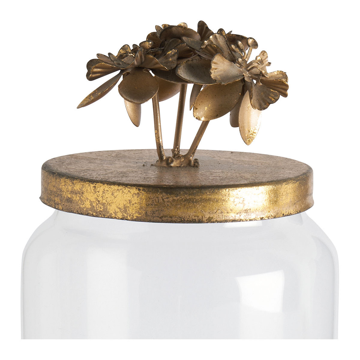 Bonbonnière Idylle florale en verre et métal 9,5 X 18CM or, MATHILDE M