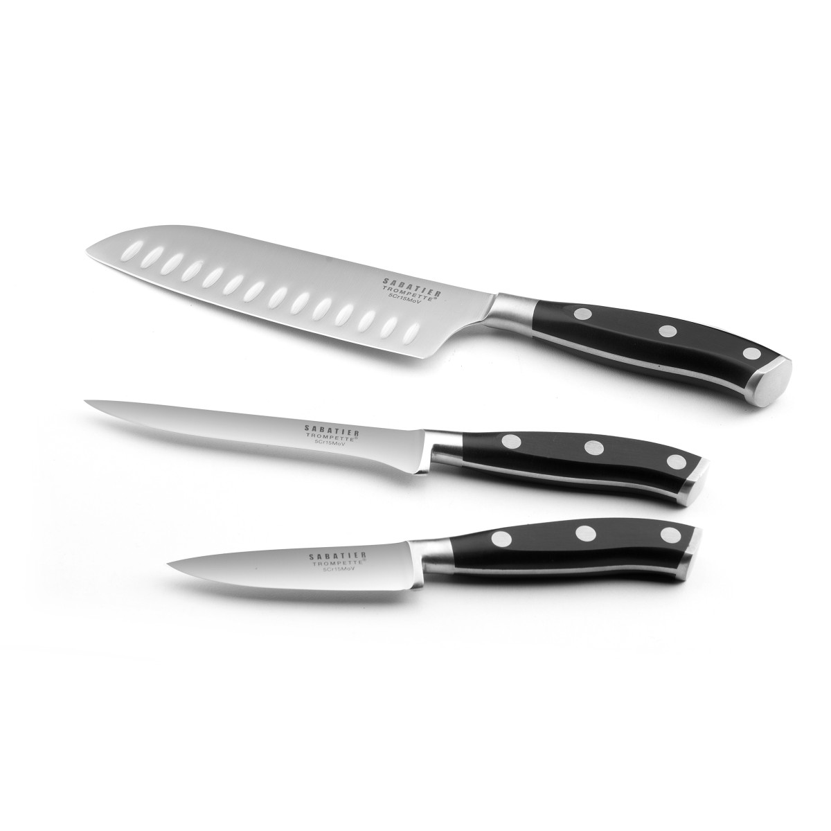 Set 3 couteaux de cuisine - VULCANO noir, SABATIER TROMPETTE