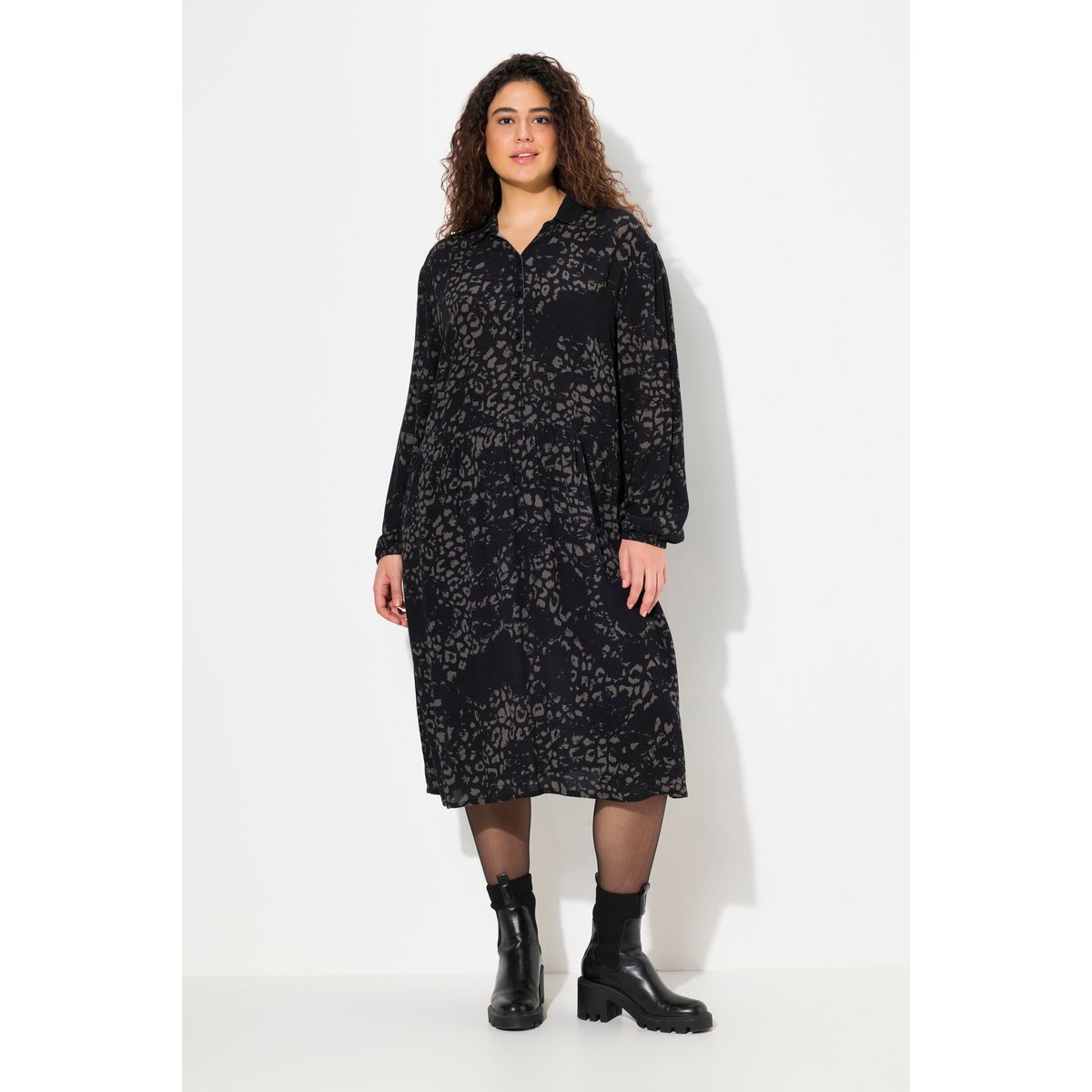 Robe chemisier, patte de boutonnage noir, ULLA POPKEN