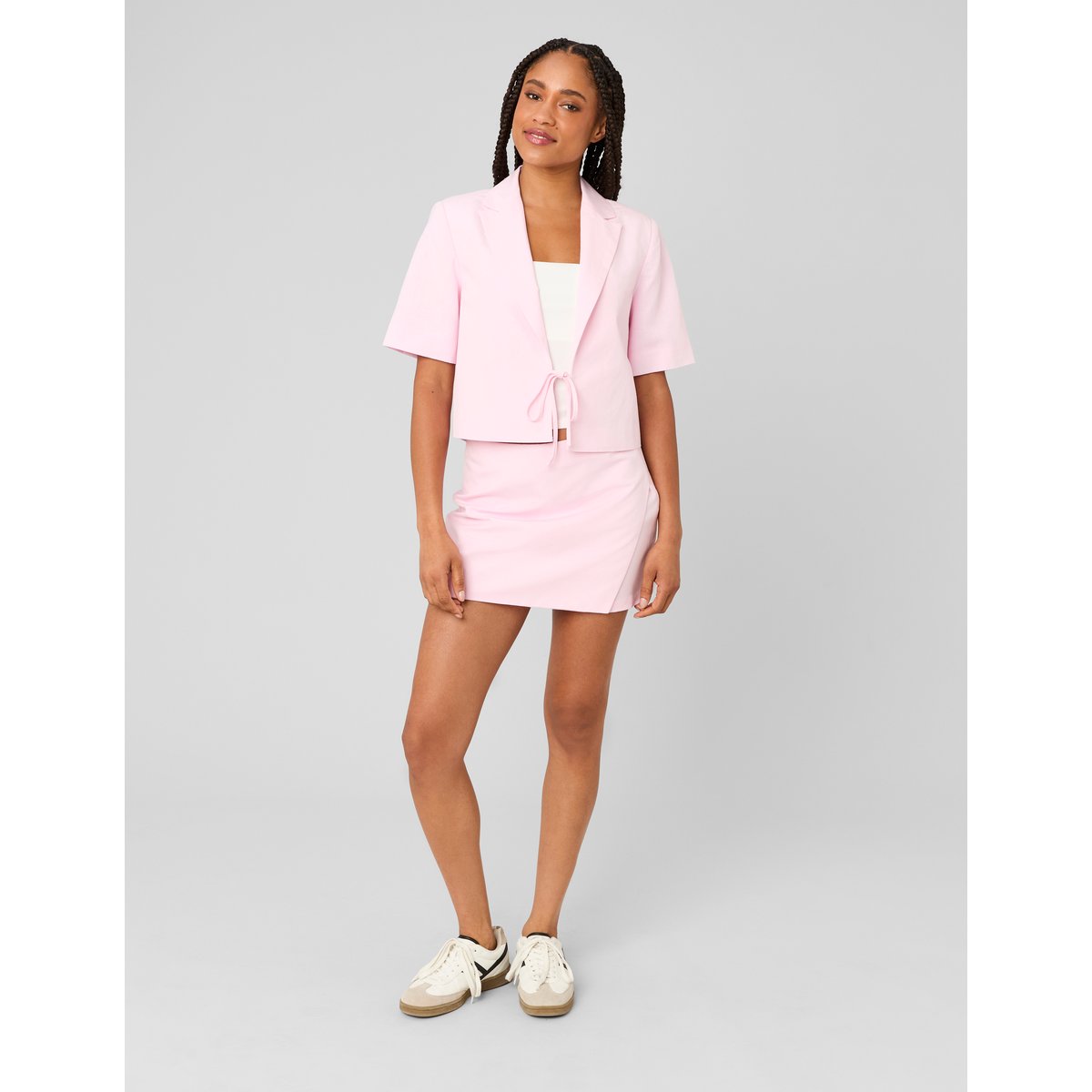 Blazer noué court rose pâle, BZB