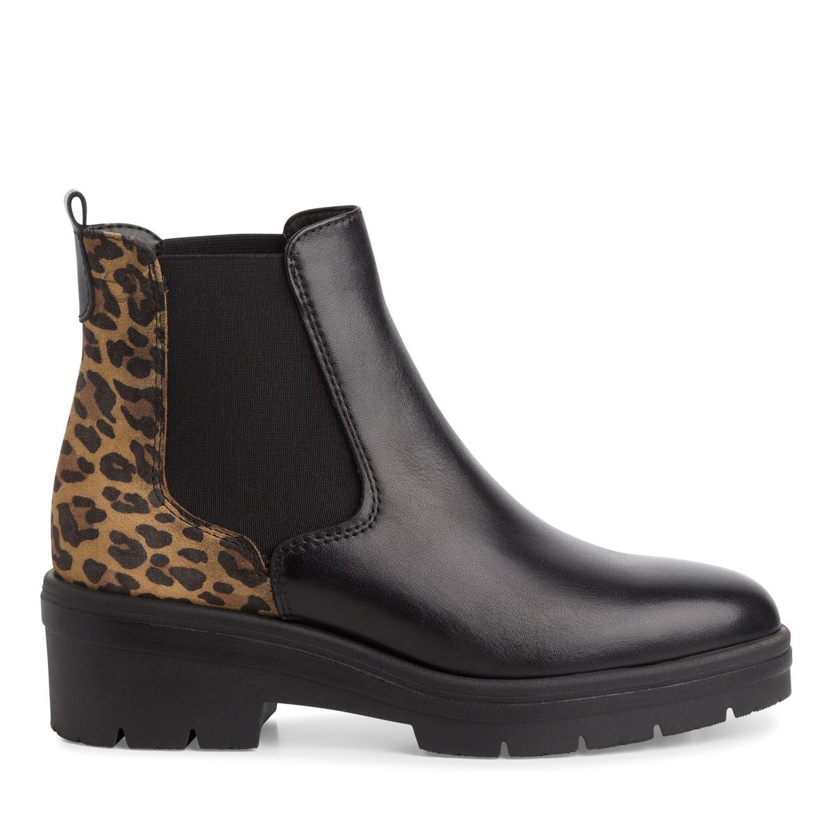 Bottines chelsea en cuir noir combiné, TAMARIS
