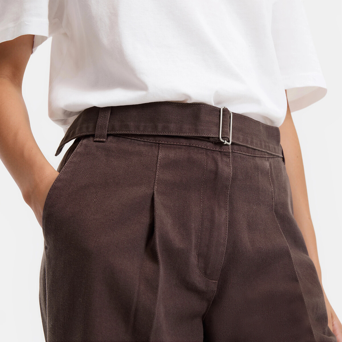 Pantalon large à pinces, avec ceinture marron, LA REDOUTE COLLECTIONS