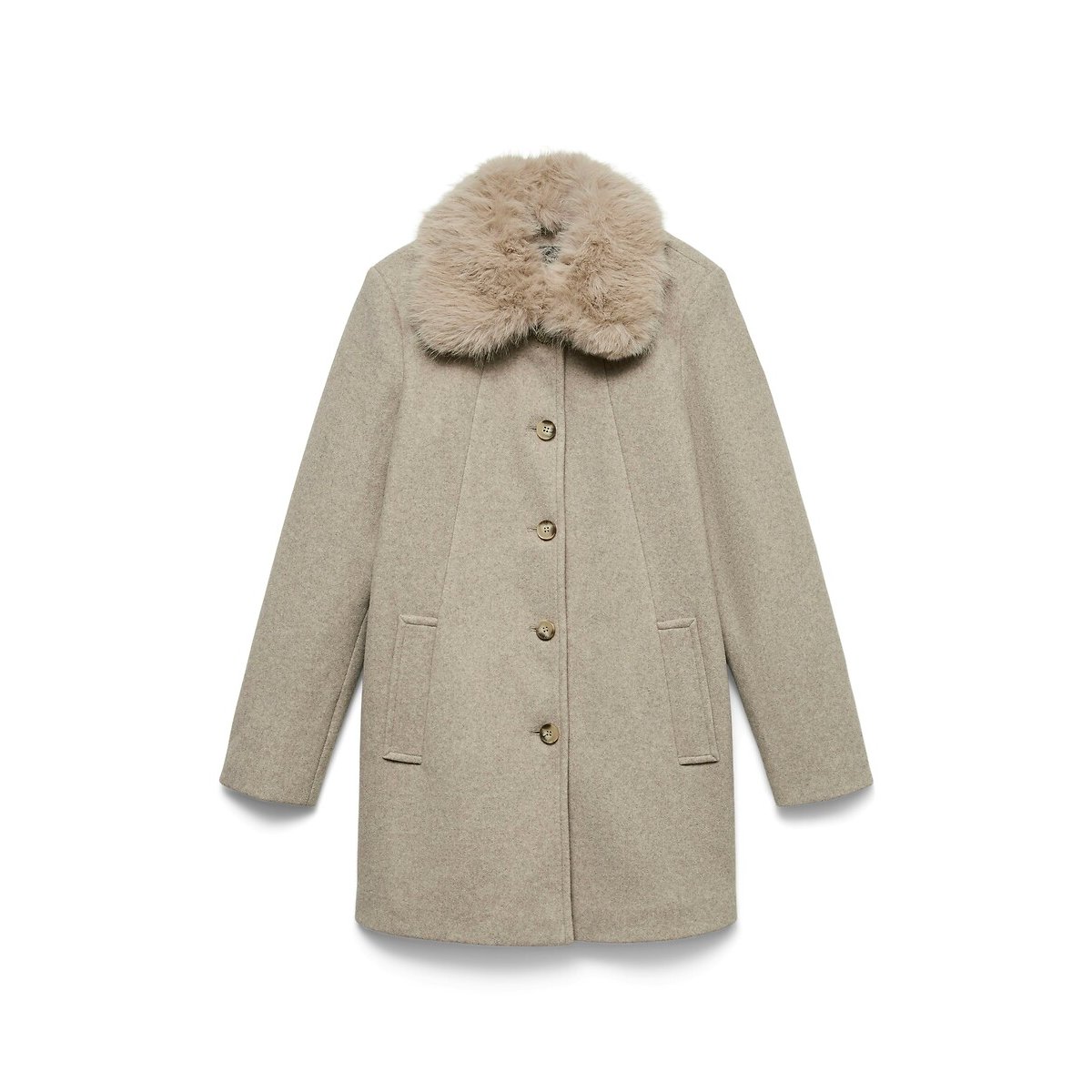 Manteau avec col imitation fourrure ecru, VERO MODA