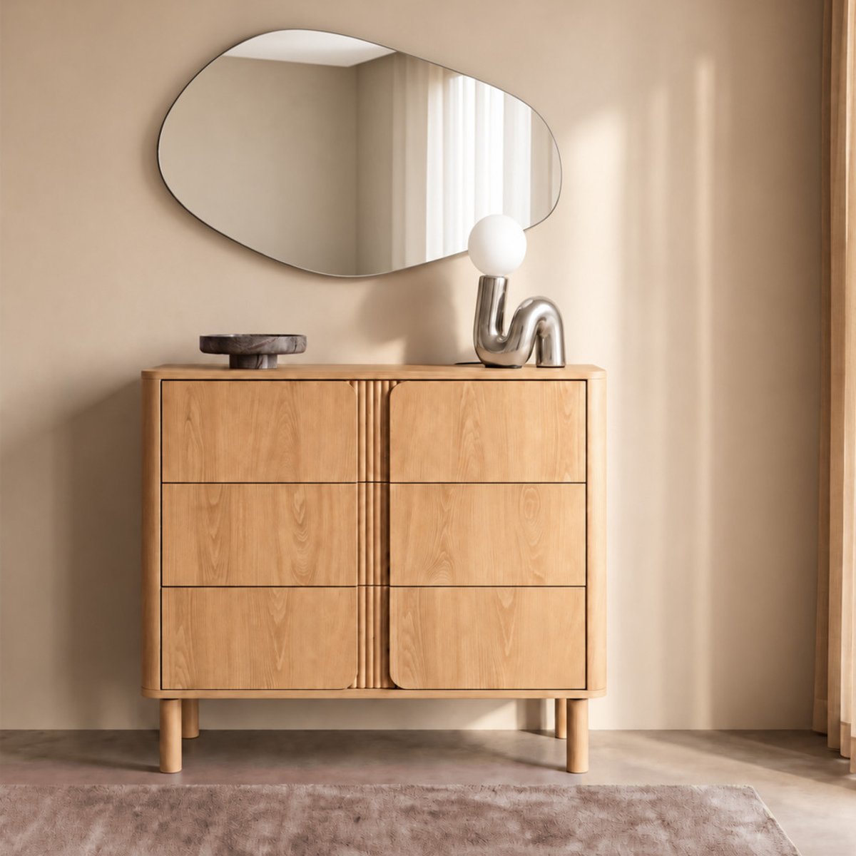 Commode 3 tiroirs en bois L80cm- NOA bois clair, DRAWER