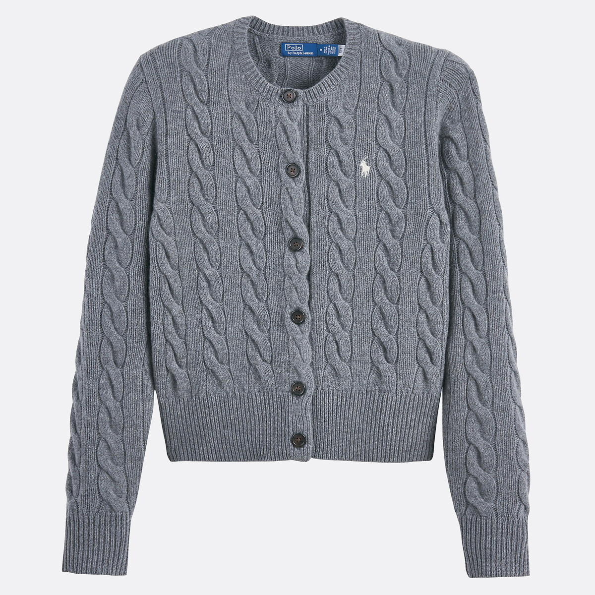 Cardigan en maille torsadée, 80% laine 20% cachemire gris foncé, POLO RALPH LAUREN