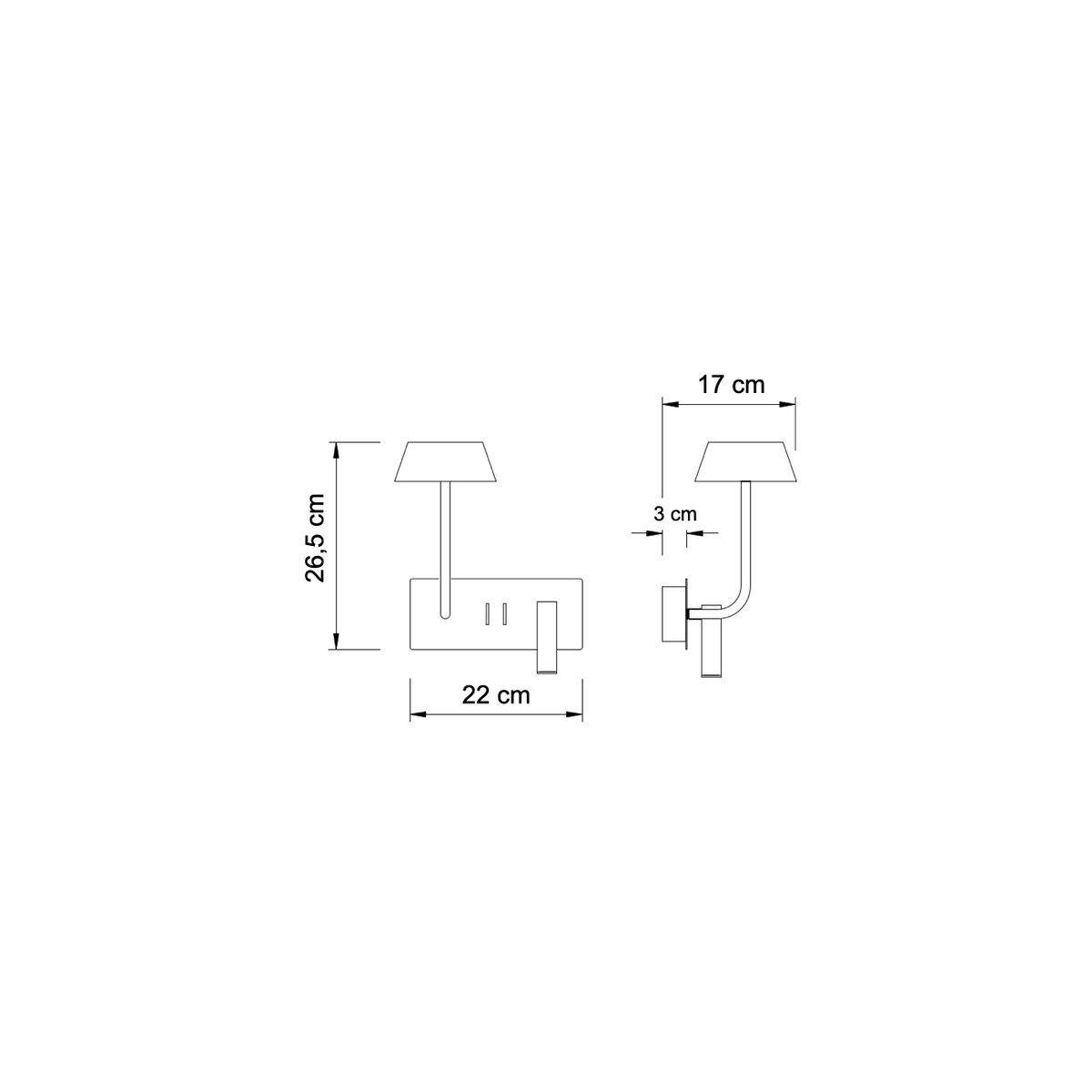 Applique liseuse double interrupteur - FABRO noir, KOSILUM