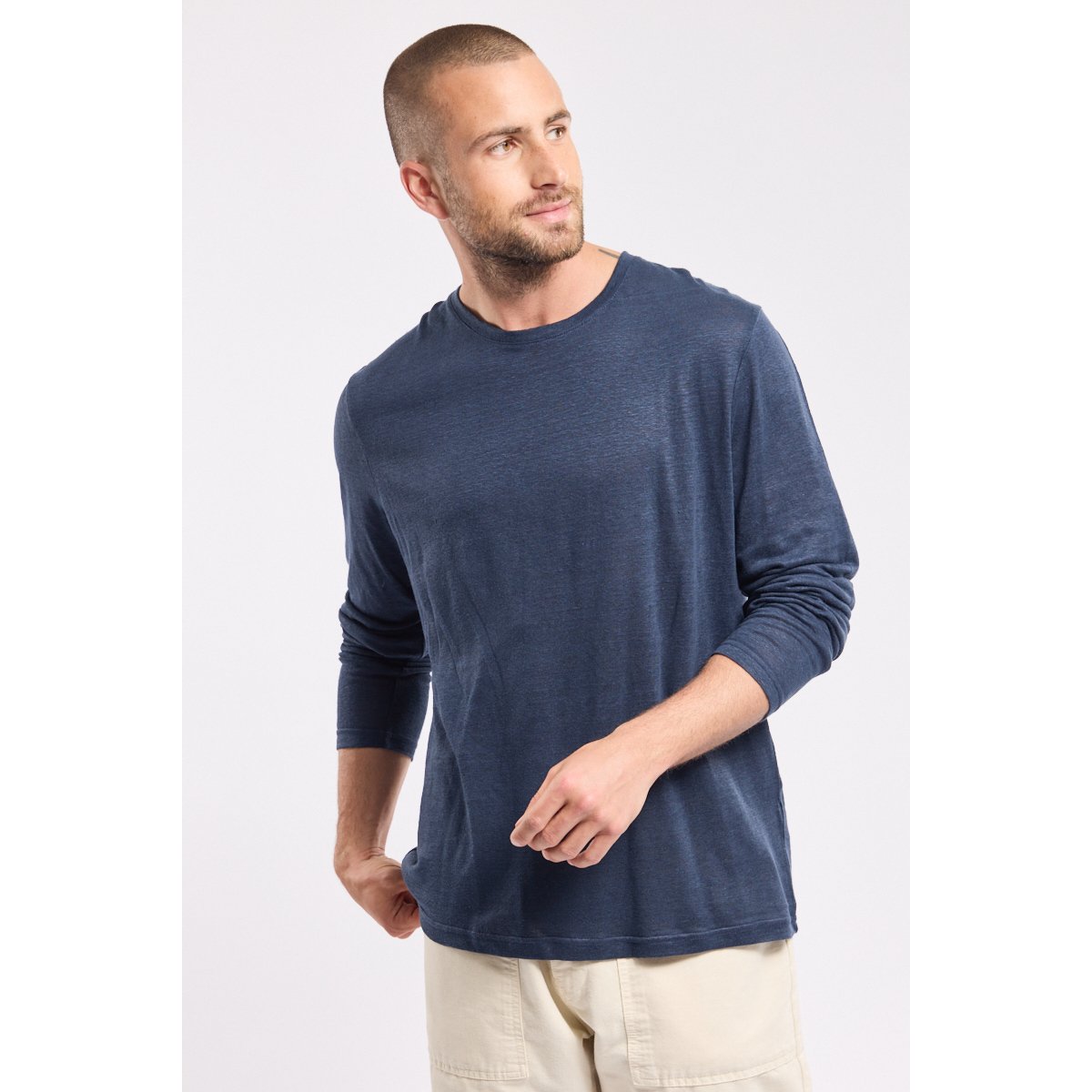 T-shirt manches longues en lin bleu, ARMOR-LUX