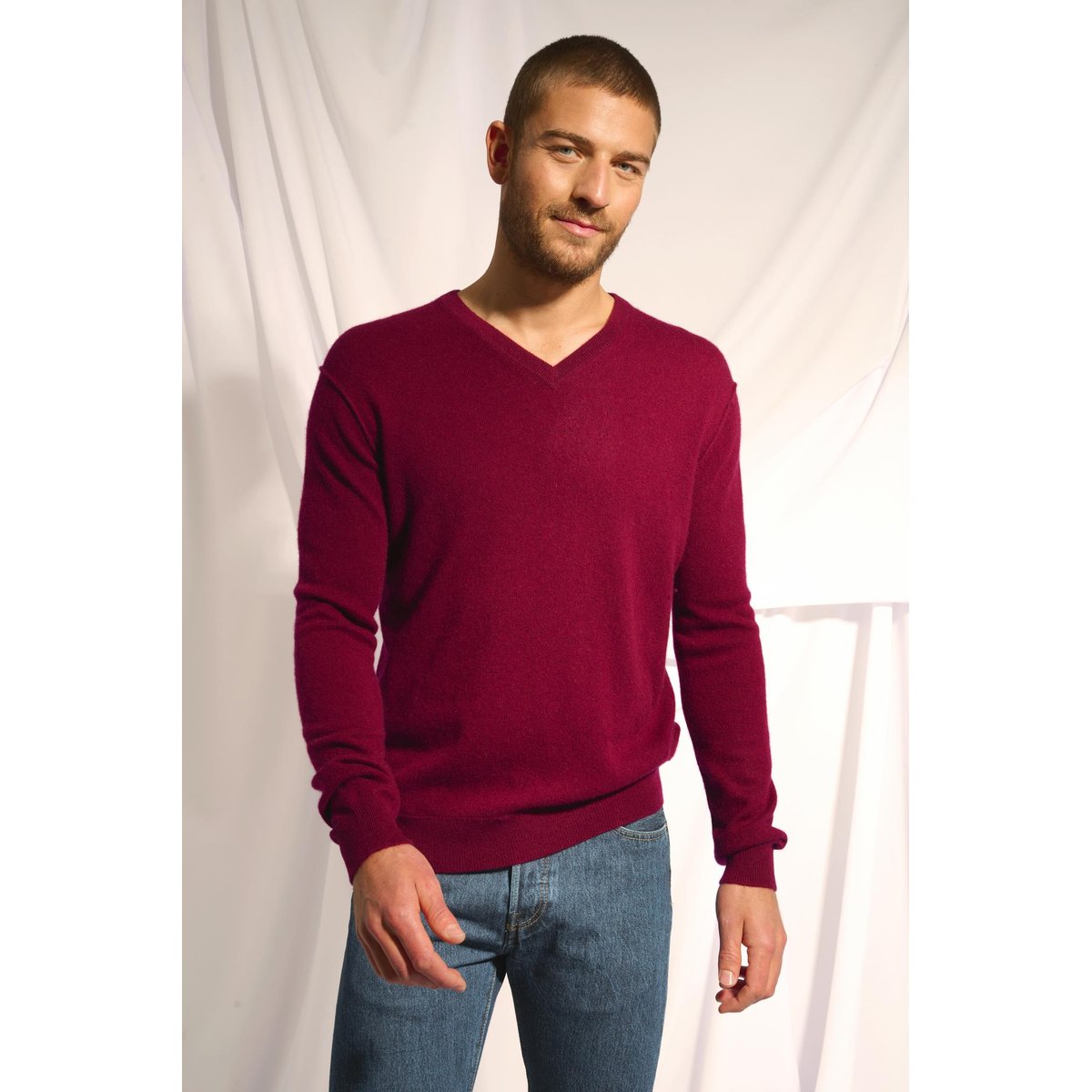 Pull Col V Bordeaux Tom bordeaux, JUST CASHMERE