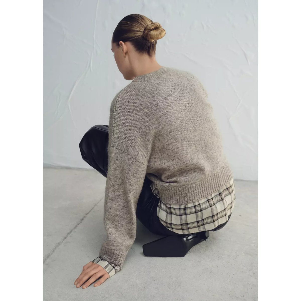 Pull-over chemise combiné marron moyen, MANGO