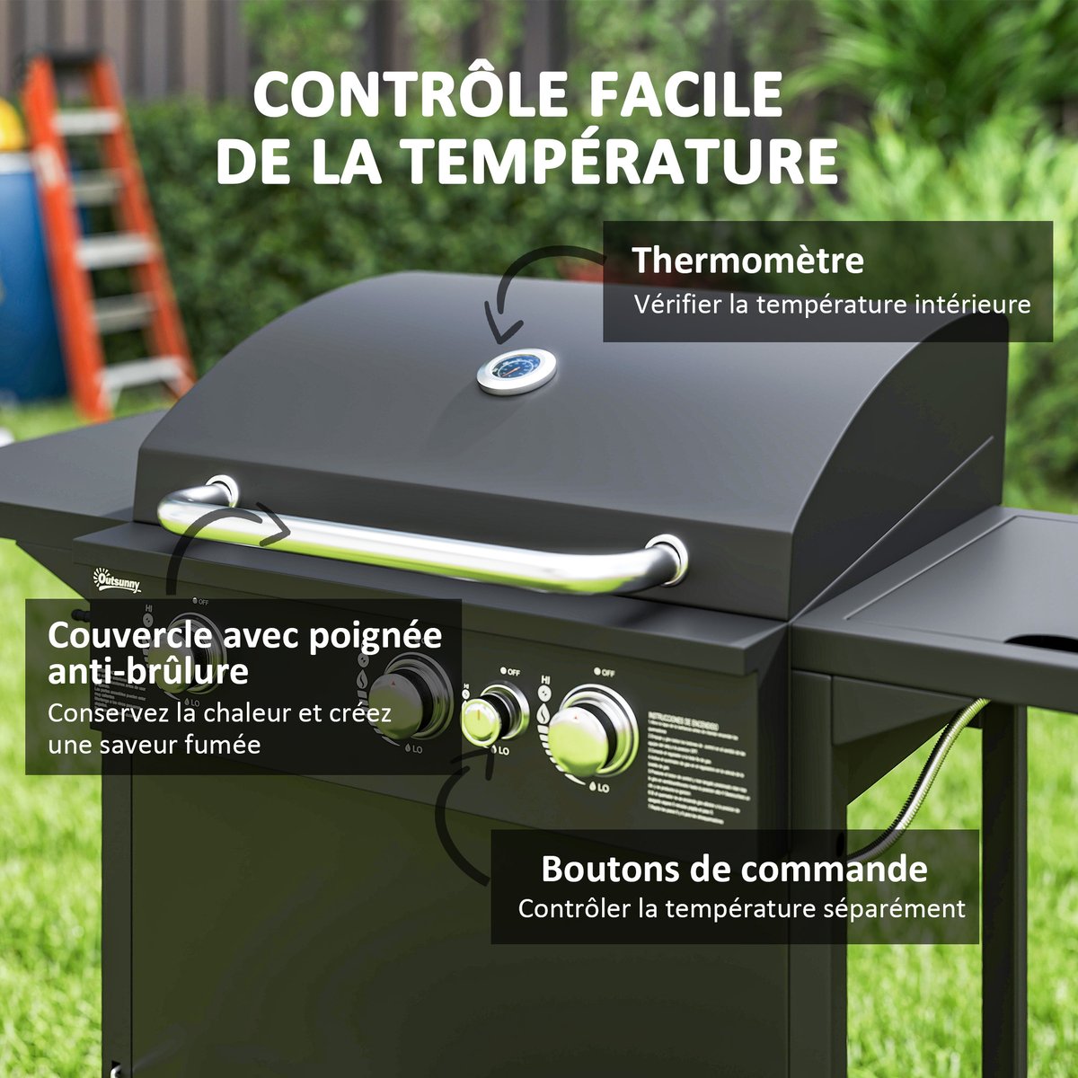 Barbecue à gaz Acier Noir noir, OUTSUNNY