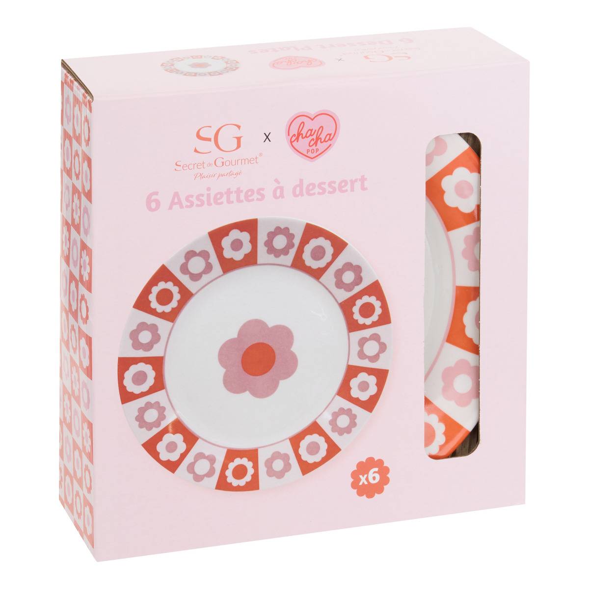 Lot de 6 assiettes D20cm motif fleurs CHA CHA POP multicolore, ATMOSPHERA