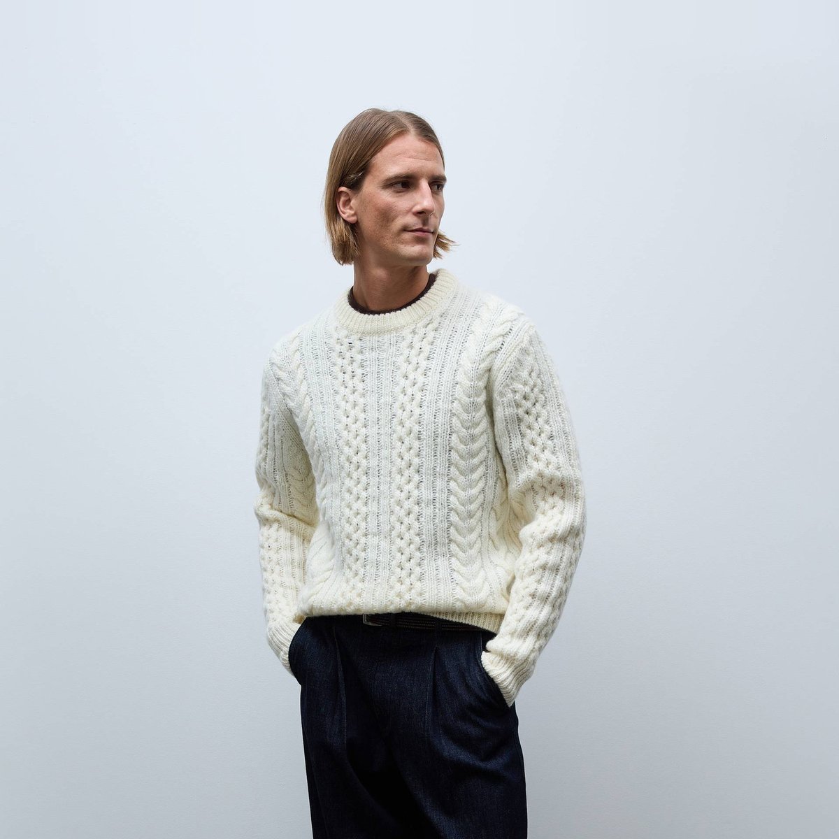 Pull torsade en laine ecru, MONOPRIX