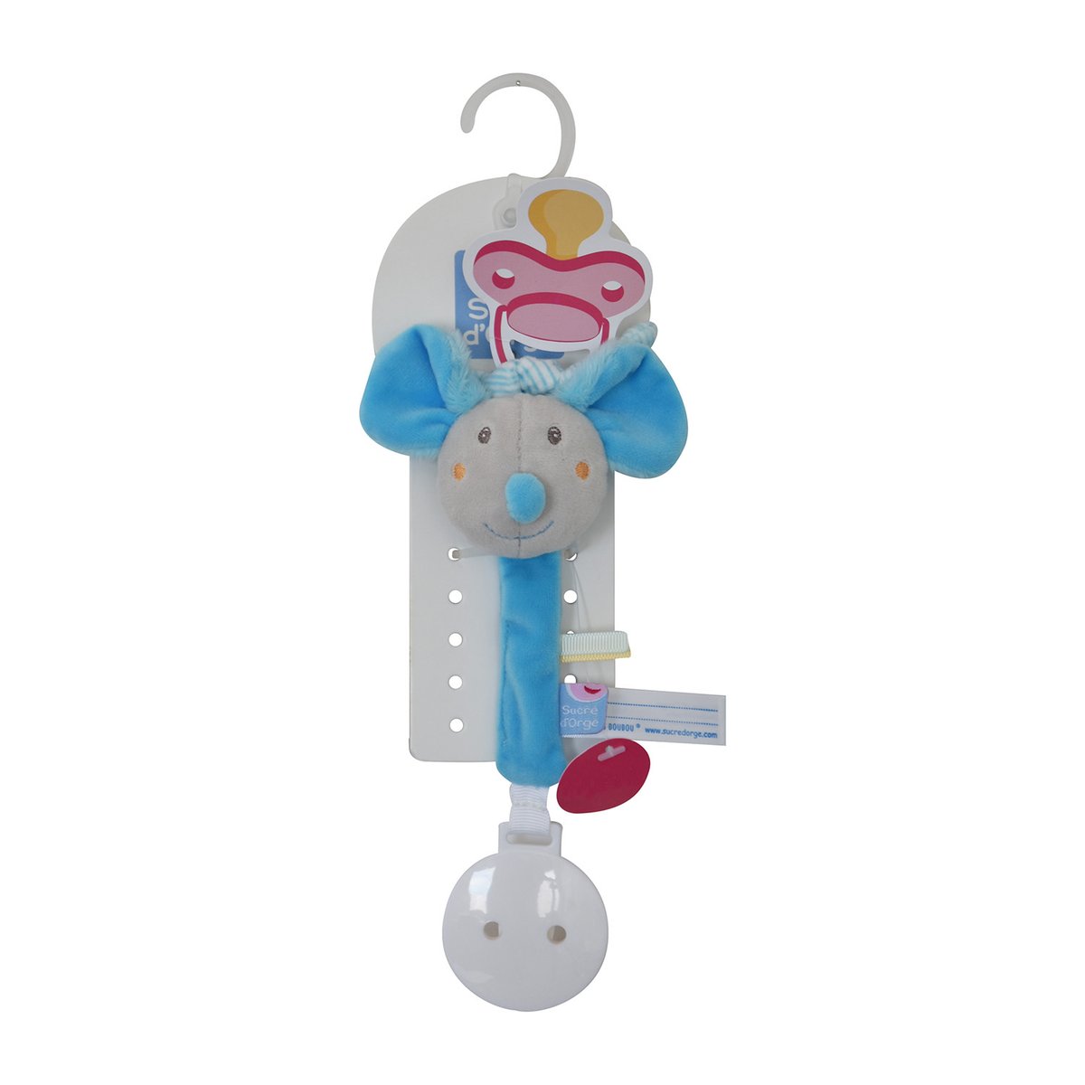 Attache tetine souris velours doux bleu, SUCRE D'ORGE