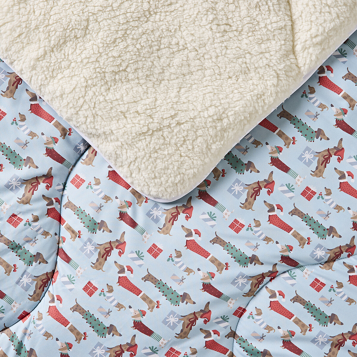 10 Tog Christmas Dogs Sherpa Throw blue, NIGHT LARK