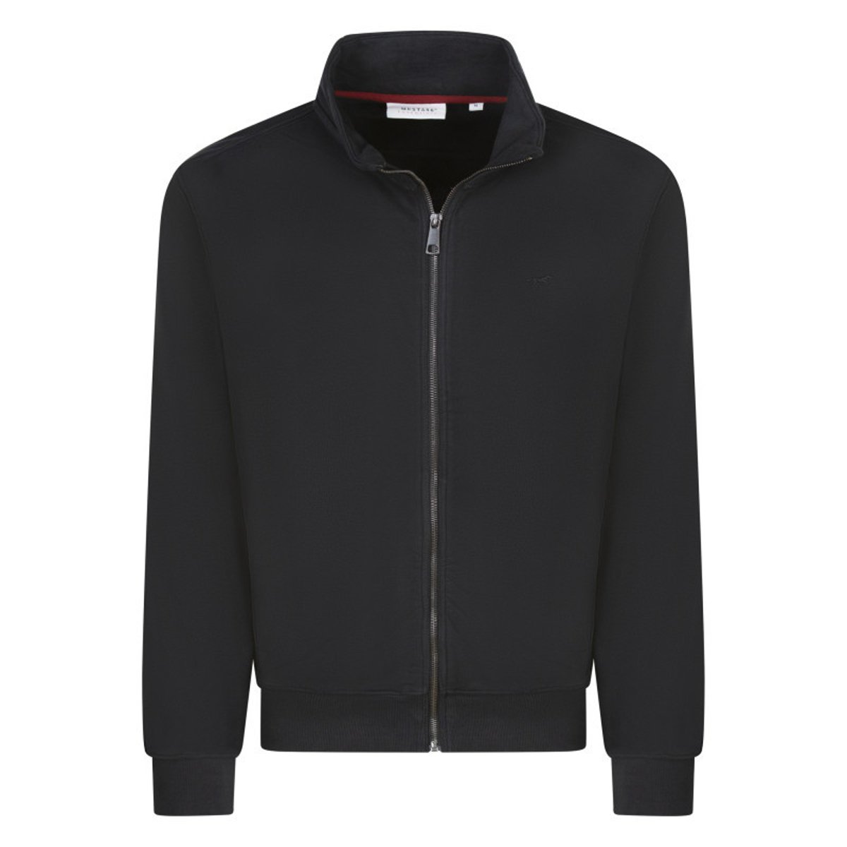 Sweat zippé en coton mélangé noir uni avec une coupe droite et un col montant noir, MUSTANG