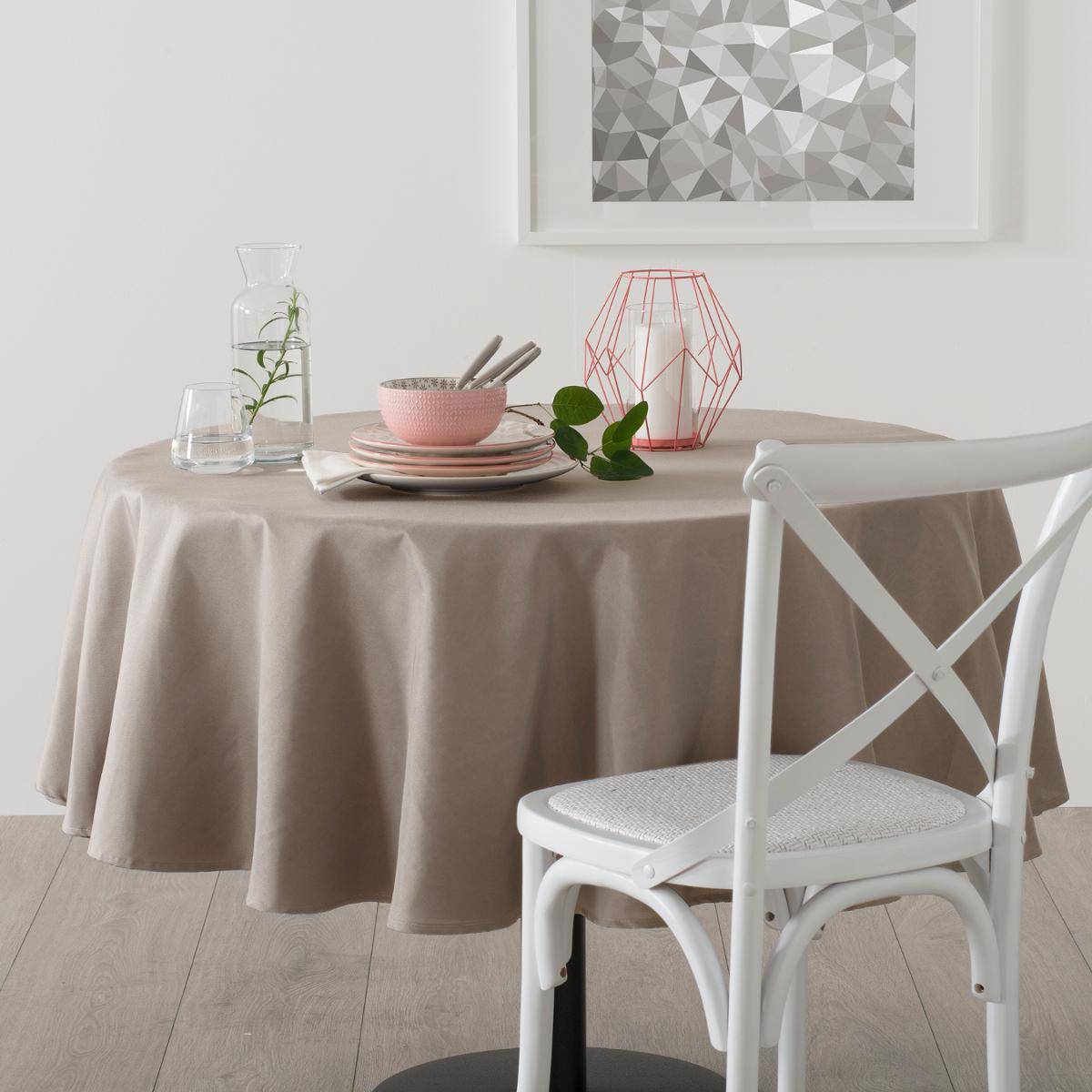 Nappe ronde anti-tâche LALLIE beige lin, ATMOSPHERA