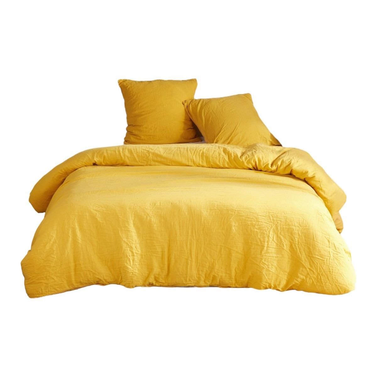 Parure de lit gaze de coton unie OCRE ESSENTIAL jaune, TODAY