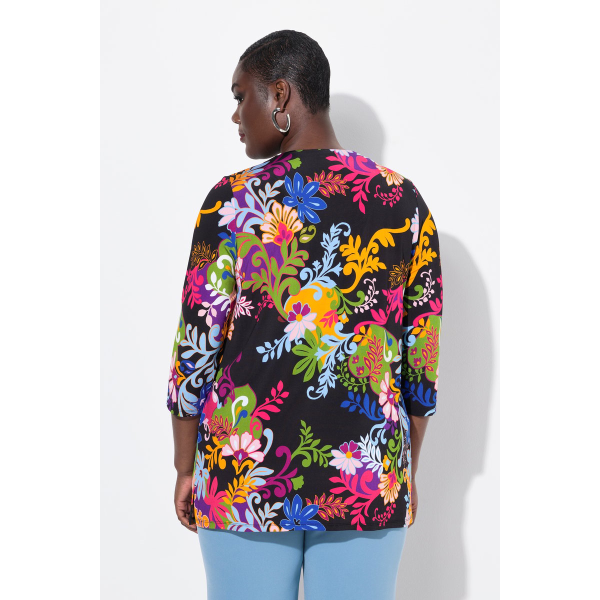 T-shirt en tissu fluide, pli fantaisie noir, ULLA POPKEN