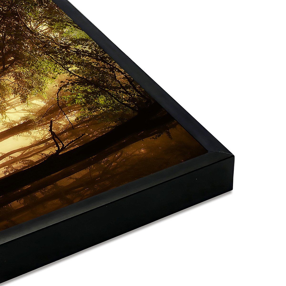 Affiche encadrée forêt dorée et chemin lumineux affiche + cadre en métal - noir, HEXOA