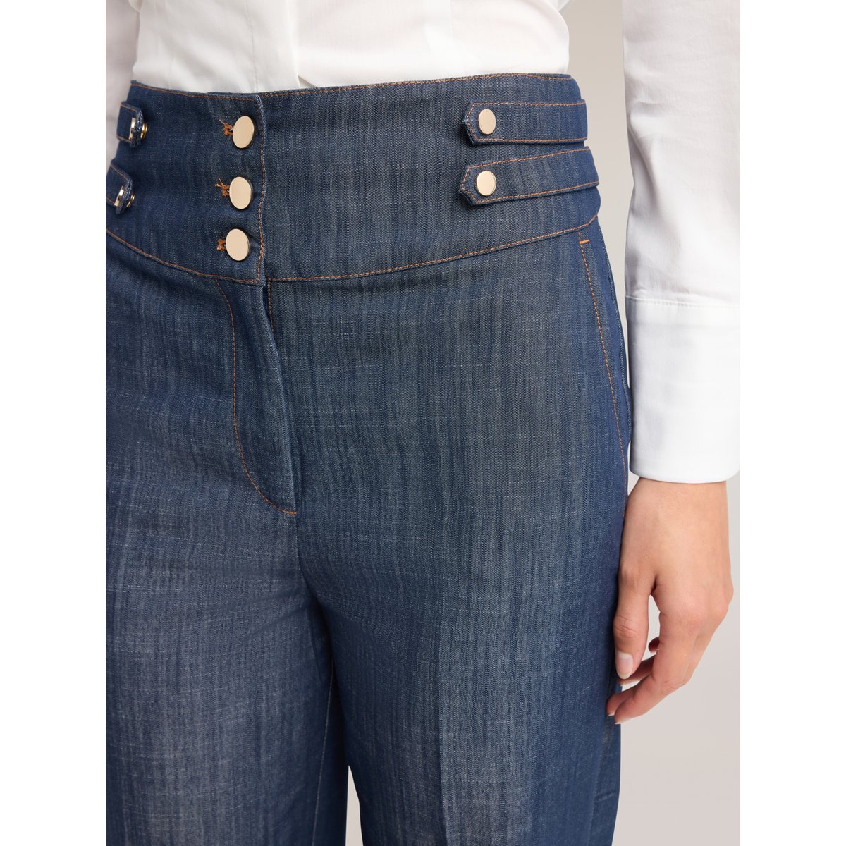 Jean palazzo taille haute avec pli bleu, MOTIVI