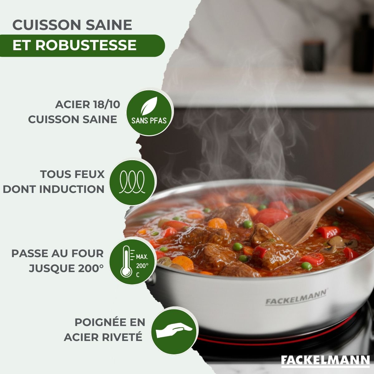 Sauteuse 24 cm en inox 18/10 Triply VITA3 inox, FACKELMANN