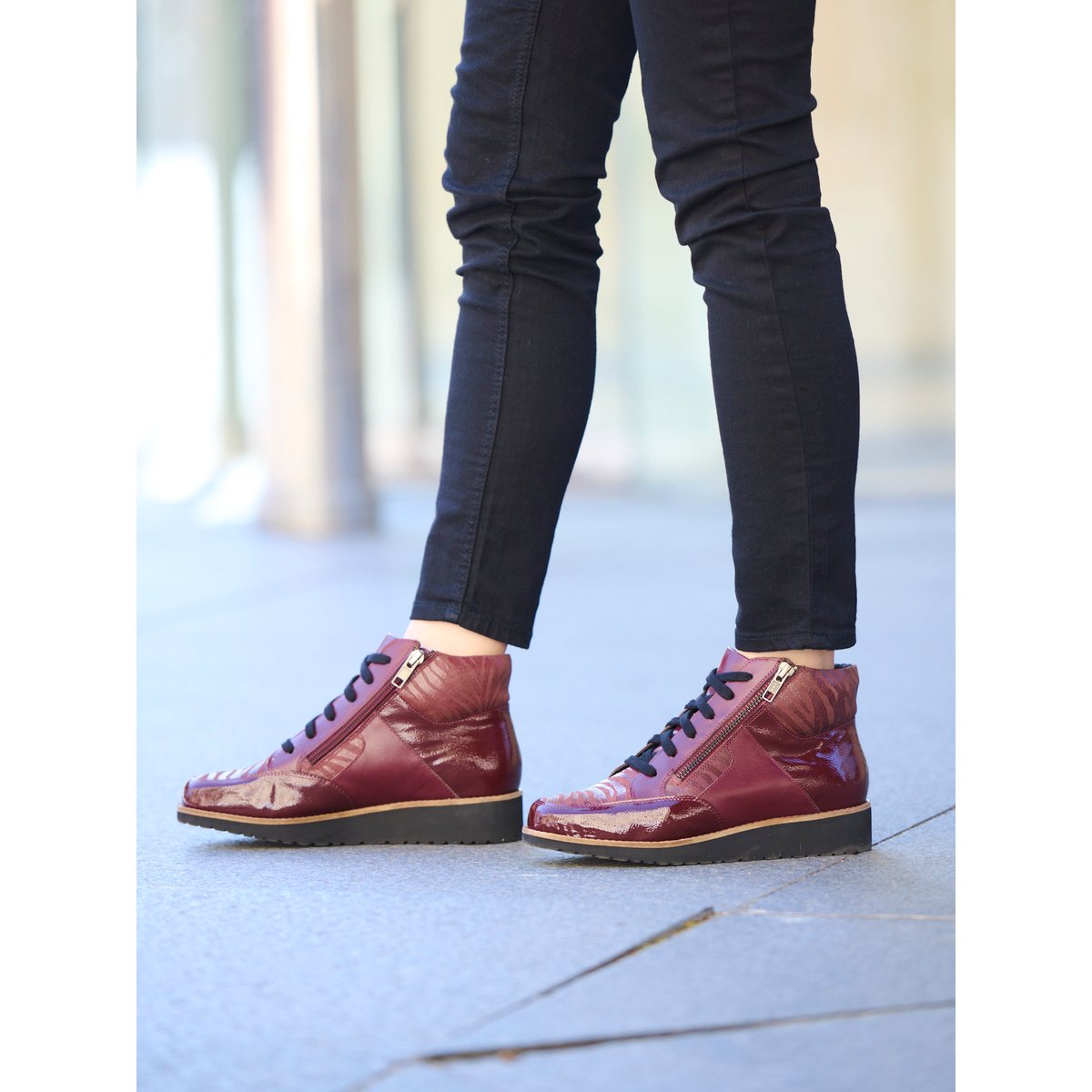 Boots à lacets double zip et lacets bordeaux, PEDICONFORT