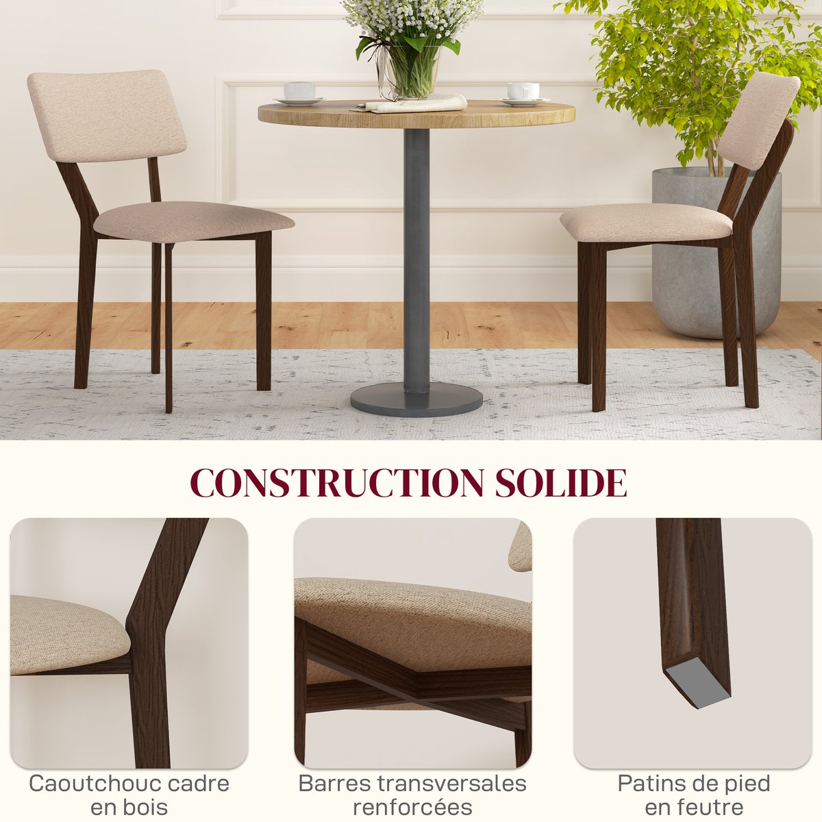 Chaise de salle à manger Polyester Beige beige, marron foncé, HOMCOM