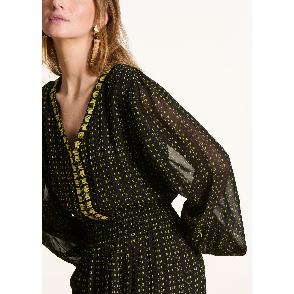 Robe longue cintrée imprimée à manches longues biriba, LA FEE MARABOUTEE