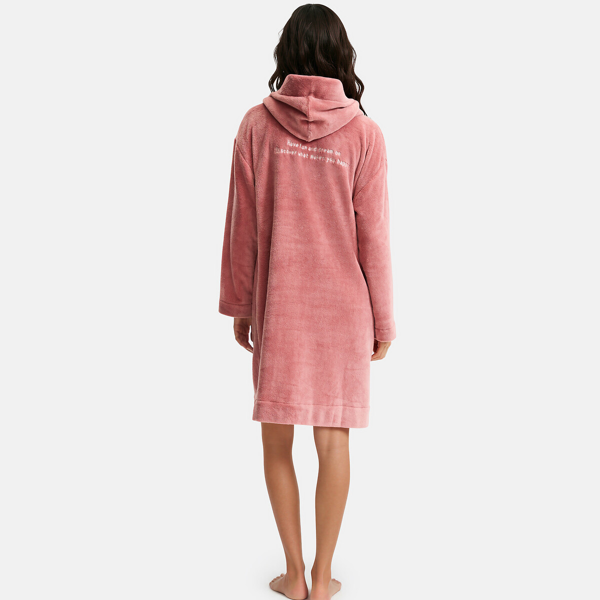 Fleece hooded bathrobe dusty pink, SO'HOME