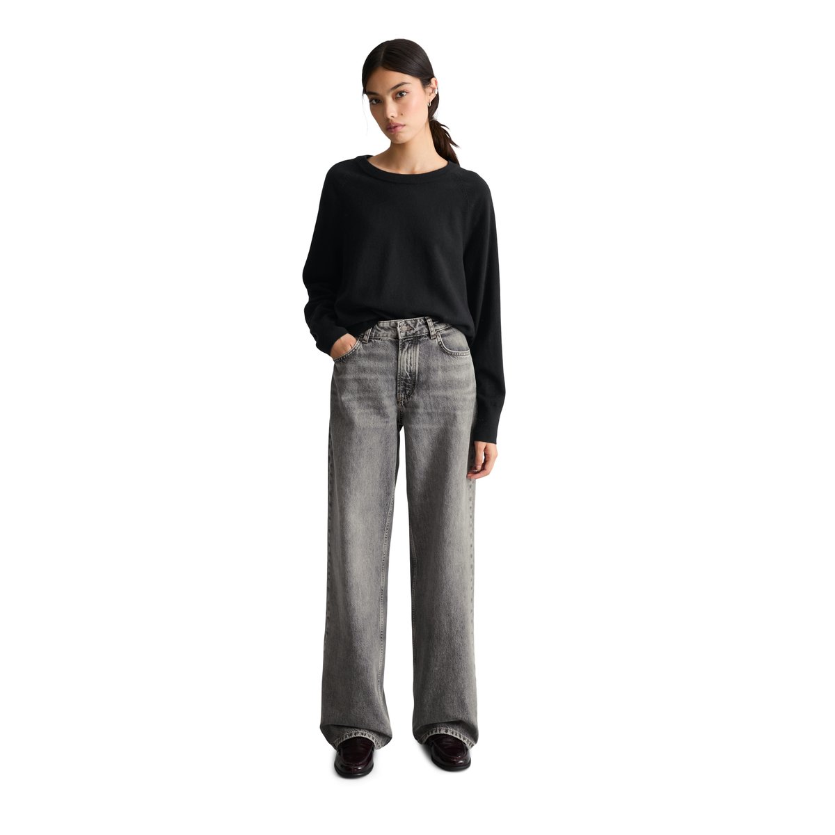 Pull en tricot regular en Soft Cotton Stretch noir, MARC O’POLO DENIM