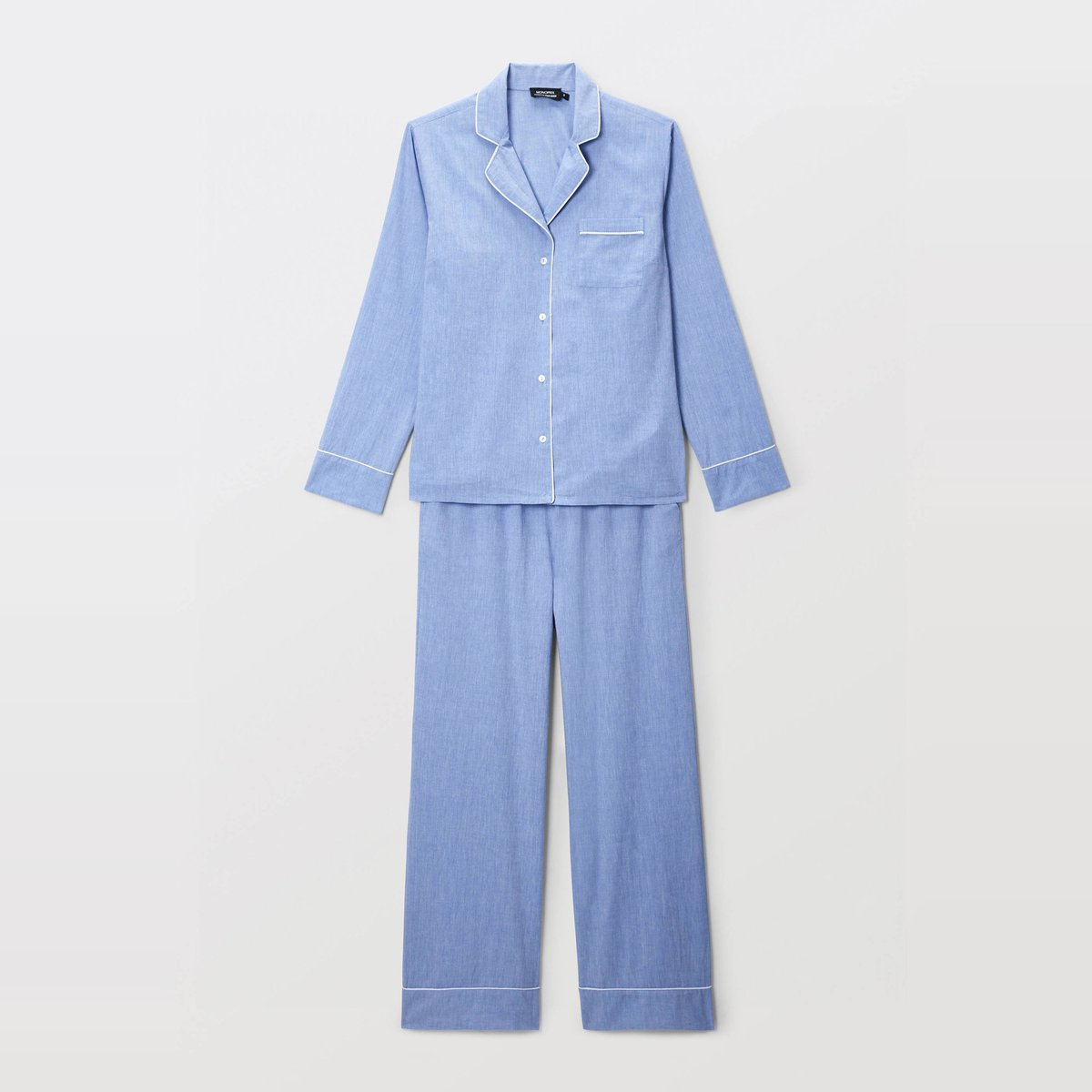 Pyjama chambray en coton bio GOTS celeste, MONOPRIX