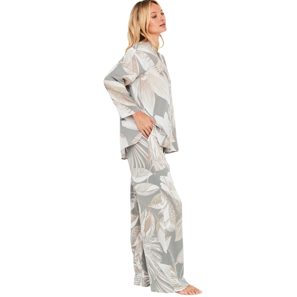 Pyjama pantalon chemise manches longues Premium Drape gris, SELMARK