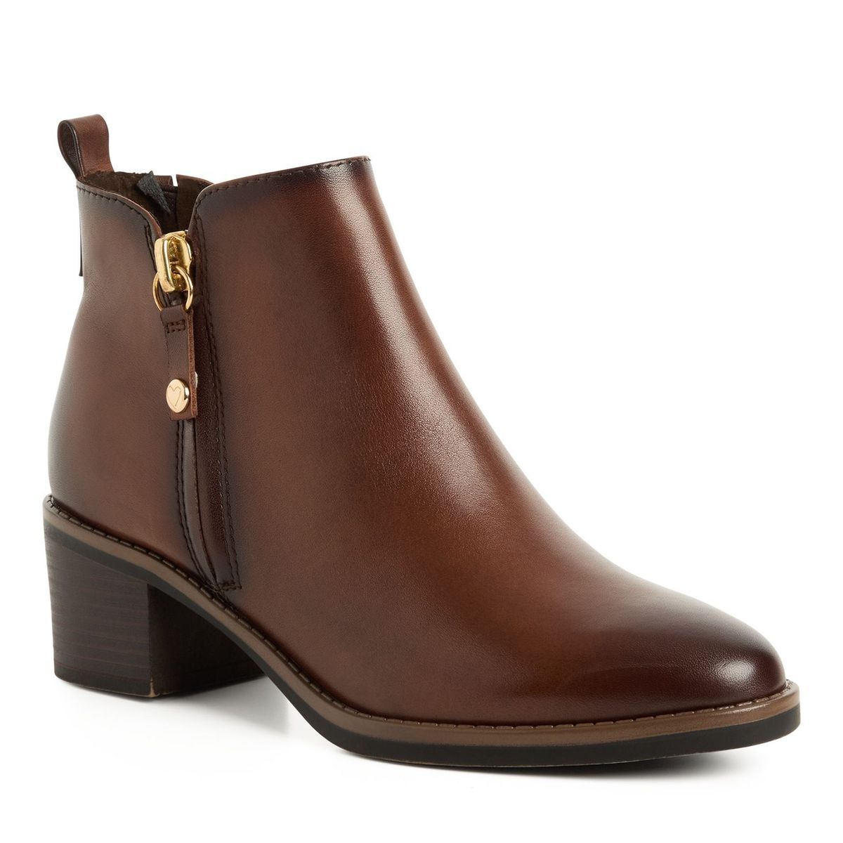 Bottine en cuir marron cognac, MARCO TOZZI