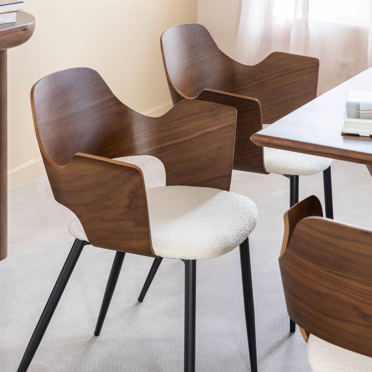 Lot de 2 chaises en bois et tissu FLORENCE blanc, MADE IN MEUBLES 