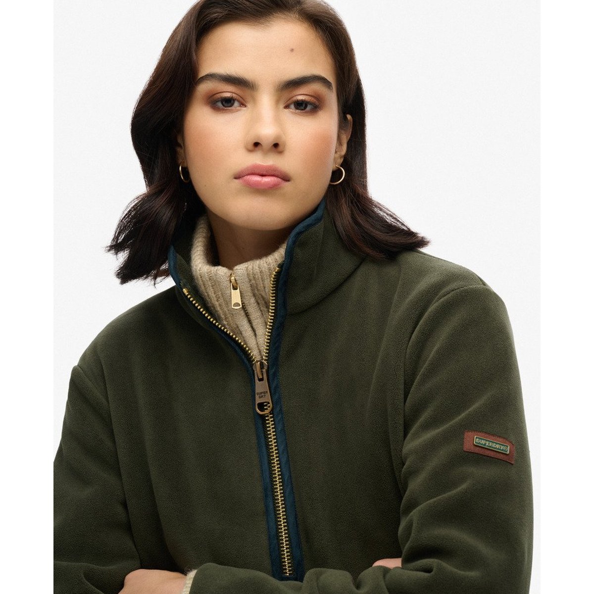 Polaire à demi-fermeture zippée Estate vert olive surplus goods, SUPERDRY